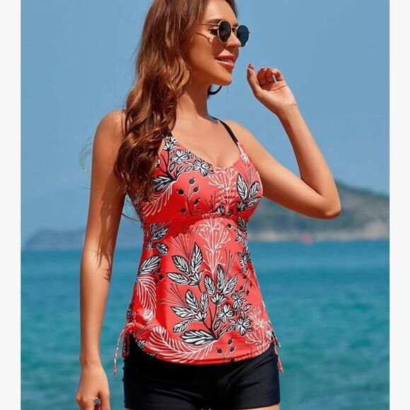 NWT Women’s Two Piece Swimsuit Tankini Top Shorts set full coverage XL NEW - Picture 5 of 8